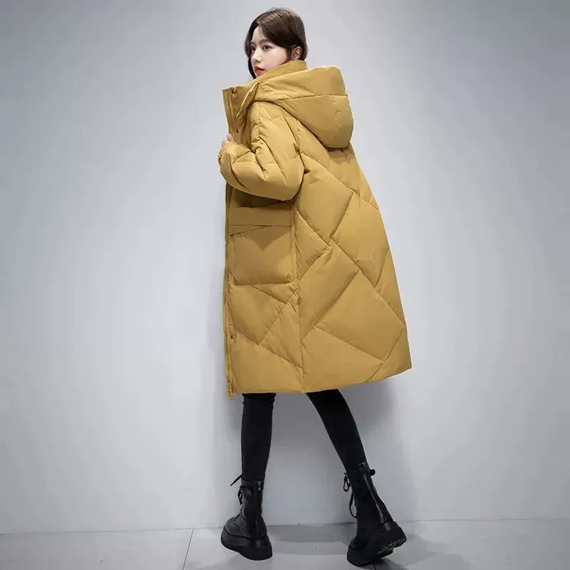 Вельветовый пуховик с пухом, средней длины, плюс сайз