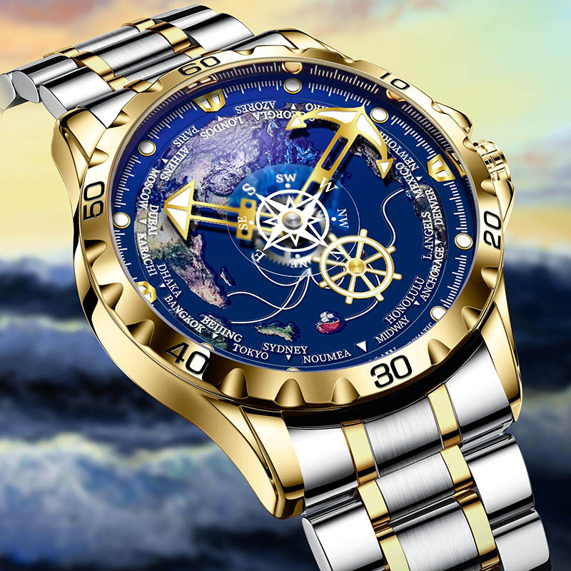 Đồng hồ nam automatic lộ máy dây thép không gỉ — Black Shell vàng kim băng thép đen, vàng shell vàng kim interneedle vàng thép dải, Vỏ bạc kim bạc dải thép bạc