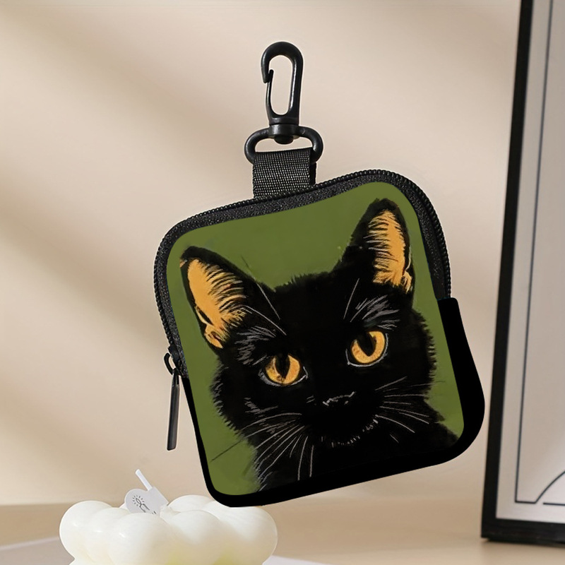 Multi-Cat Print Coin Purse, Artificial Leather Waterproof Faux Leather Zipper Storage Bag, Multifunctional Mini Earphone Case Multi-Cat Print Coin Purse, Artificial Leather Waterproof Faux Leather Zipper Storage Bag, Multifunctional Mini Earphone Case
