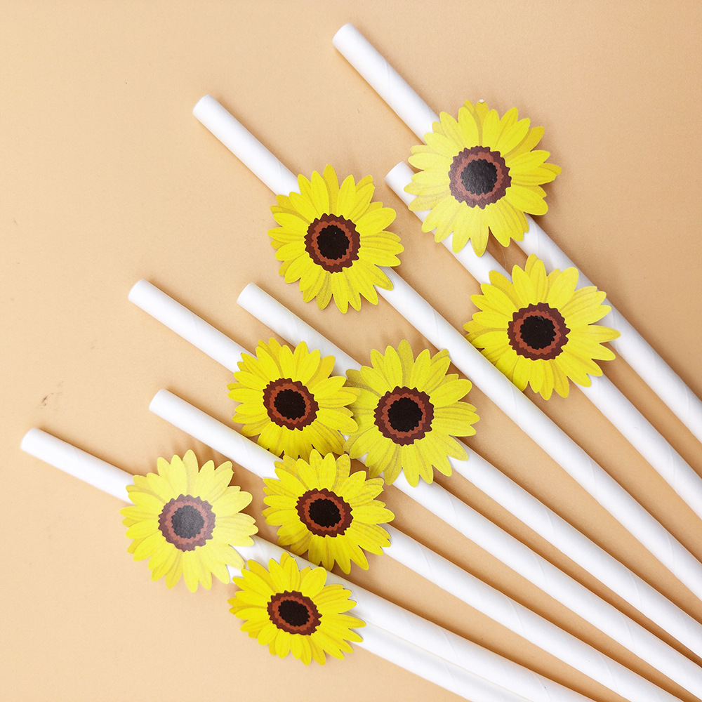 Red de papel rojo paja girasol tarjeta de girasol paja desechable degradable postre fiesta decoración paja