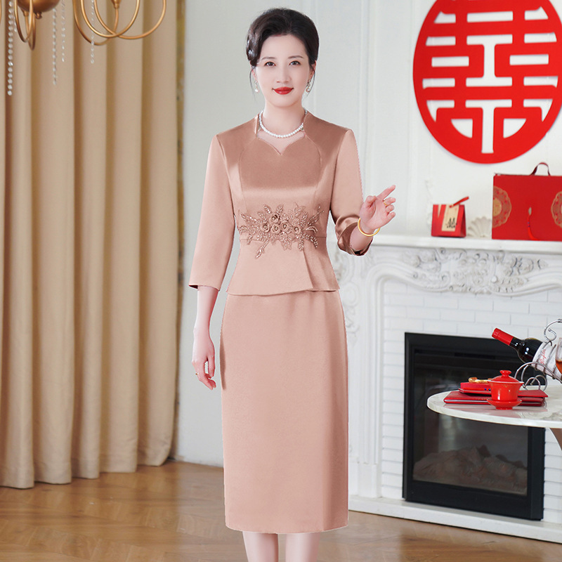 新款结婚礼服新中式喜婆婆婚宴装中老年女妈妈夏装年轻国风连衣裙|undefined