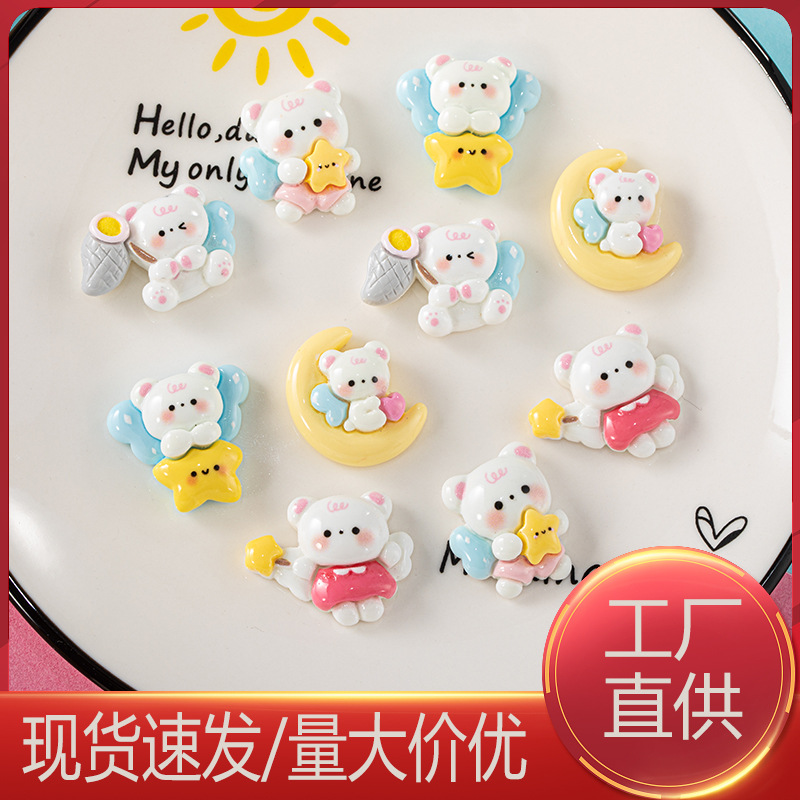 Suministro directo de fábrica dibujos animados Luna oso brillante resina accesorios DIY crema pegamento horquilla accesorios para el cabello materiales hechos a mano al por mayor