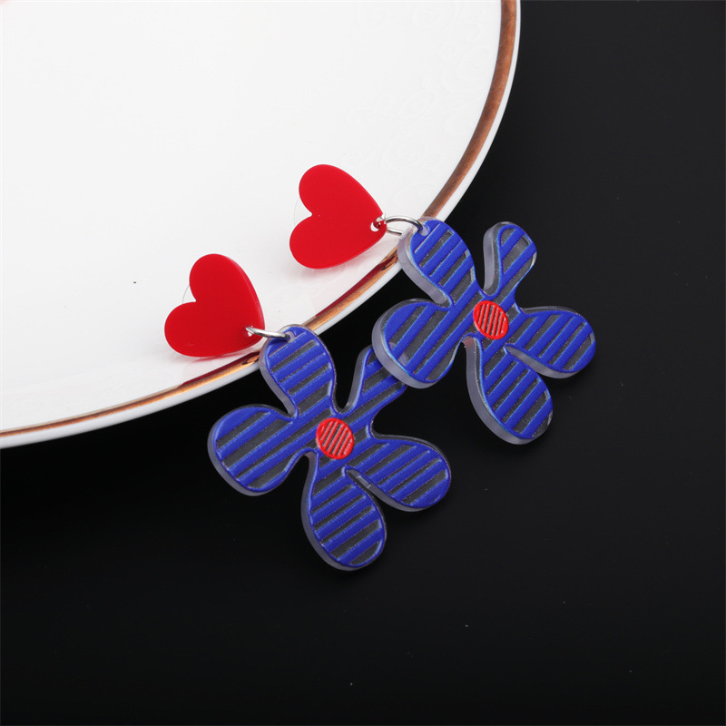 Three-dimensional Embossed Printed Acrylic Flower Earrings display picture 3