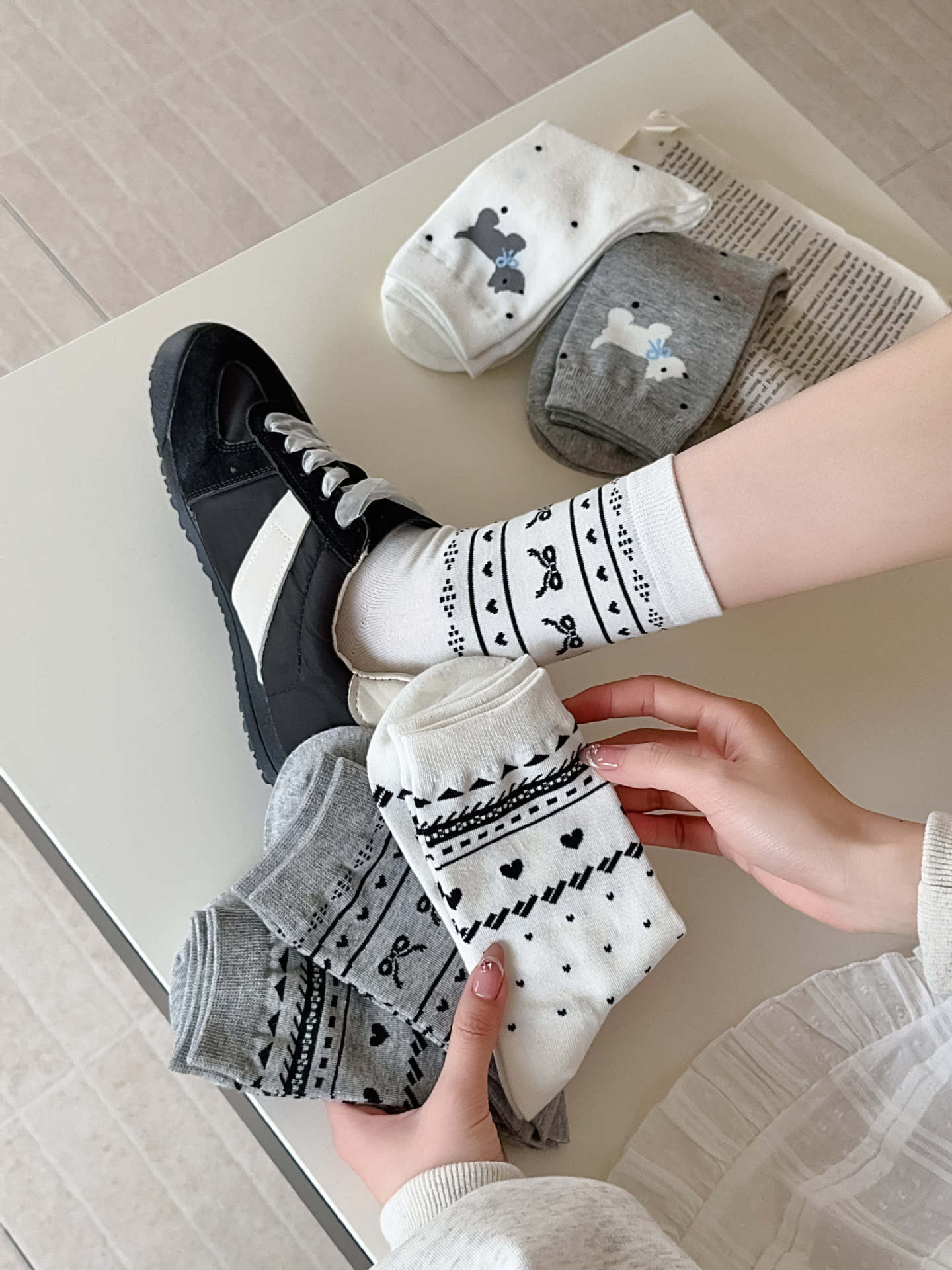 Sweet Style Sweet Women's Polka Dots Bow Knot Cotton Crew Socks A Pair