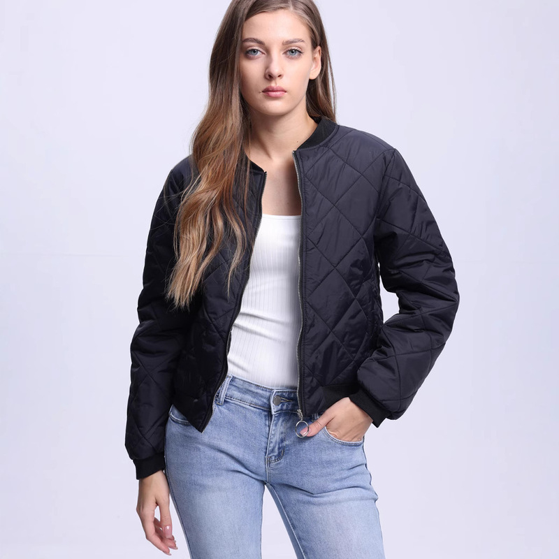 Amazon Women's Baseball Casual Cotton-padded jacket Cross-border Independent Station Explosions Quilted Rhombic Autumn and Winter Coat Short Top