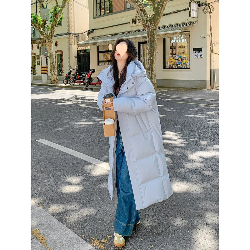 Down jacket, velvet warm jeans with hood, 2024 years, oversize, duck down