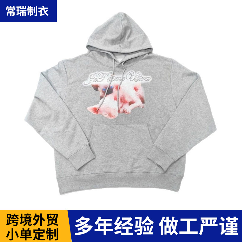 跨境新款秋冬灰色连帽卫衣休闲宽松3D印花卫衣亚马逊带帽重磅卫衣 男装厂家批发实拍图