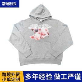 跨境新款秋冬灰色连帽卫衣休闲宽松3D印花卫衣亚马逊带帽重磅卫衣