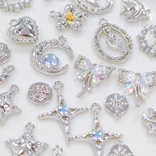 银色锆石蝴蝶结十字架星星玫瑰吊坠手工DIY串珠材料手链项链配件