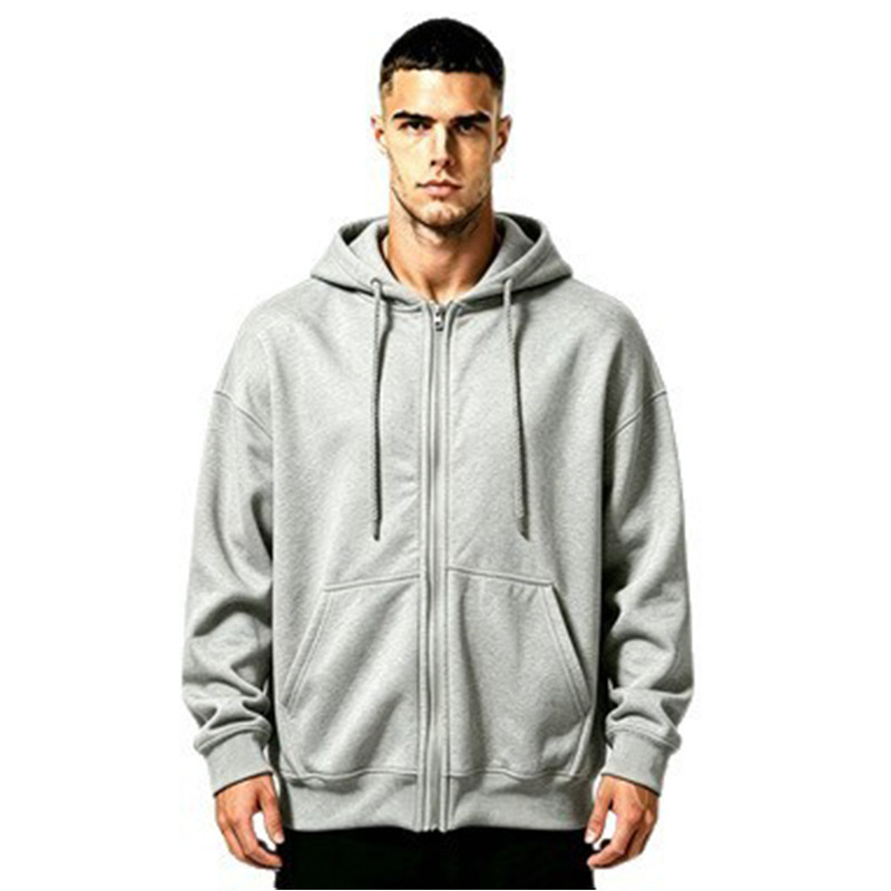 Cross-border autumn and winter unisex zip-up sweatshirt, solid color sports hoodie, casual loose-fitting cardigan, versatile hooded top