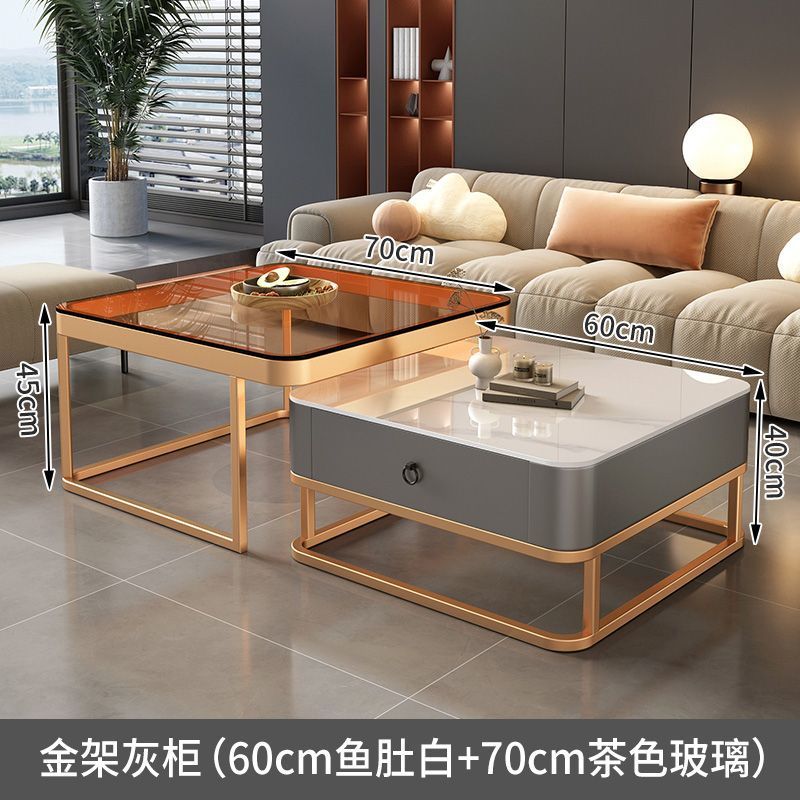 Mesa de centro de pizarra de roca, mesa de centro simple moderna de lujo ligero, sala de estar, hogar, apartamento pequeño, balcón, mesa auxiliar cuadrada italiana