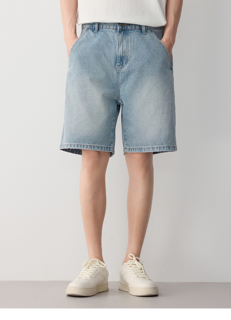 Quần short jean nam phong cách công sở thông minh, chất vải mài mòn — màu xanh nhạt chi tiết 15