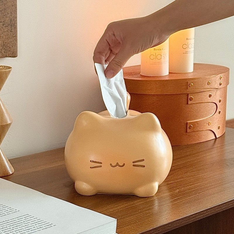创意焦糖猫咪卡通釉下彩陶瓷抽纸盒家用送朋友女生礼物实用摆件|undefined