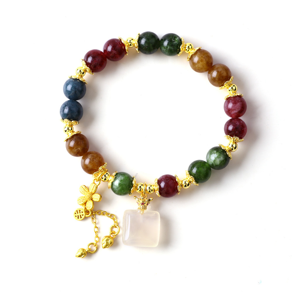 Color arco iris toralina 8mm un anillo pulsera lujoso palacio flor frisa pulsera de moda nacional nicho joyas de diseño