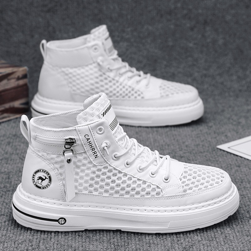 Zapatillas altas para hombre 2025 verano malla hueca para hombre zapatos transpirables de malla casual zapatos de moda estudiantes adolescentes