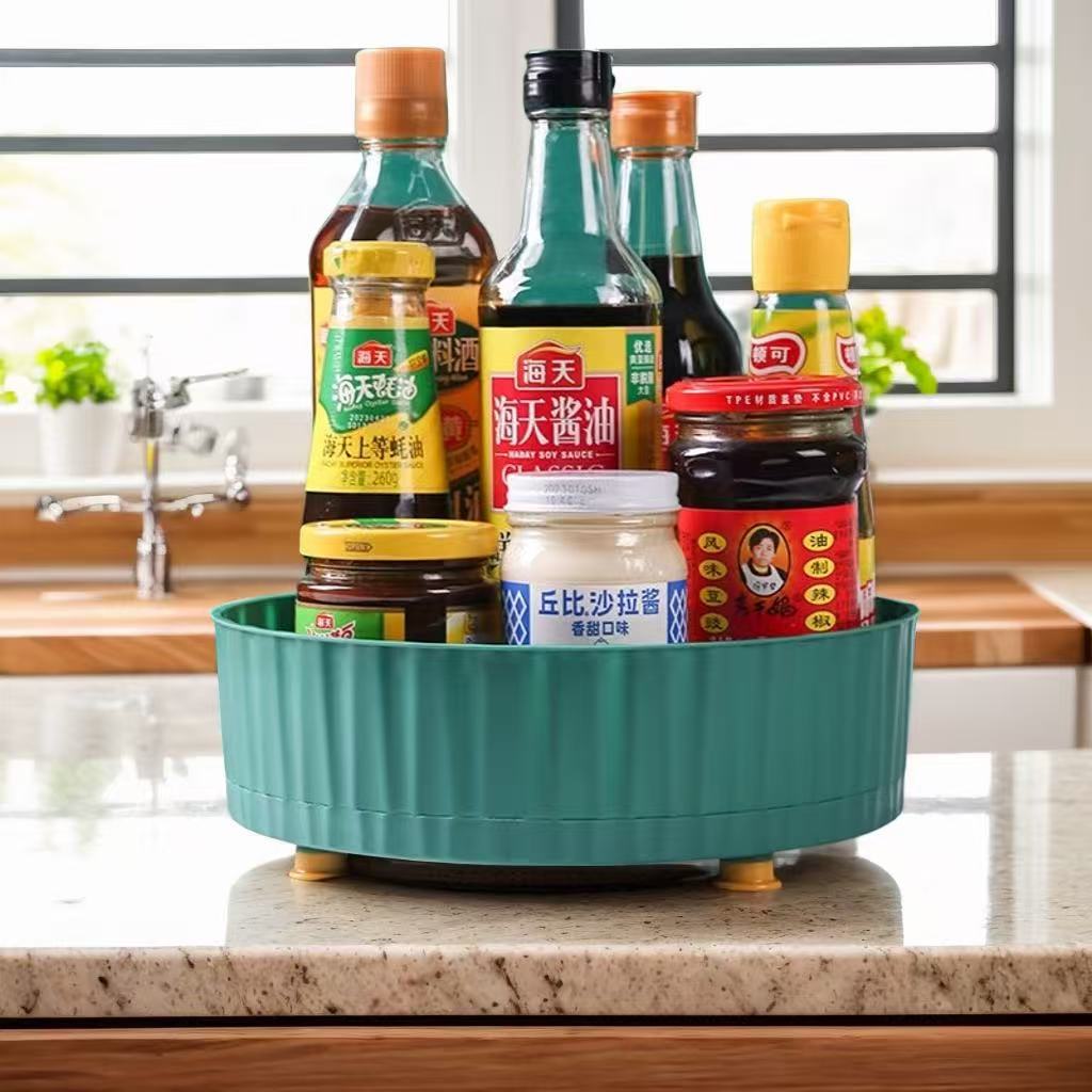 Kitchen rotatable seasoning plant rack multi-function 360 degree seasoning soy vinegar storage rack light luxury fruit platter