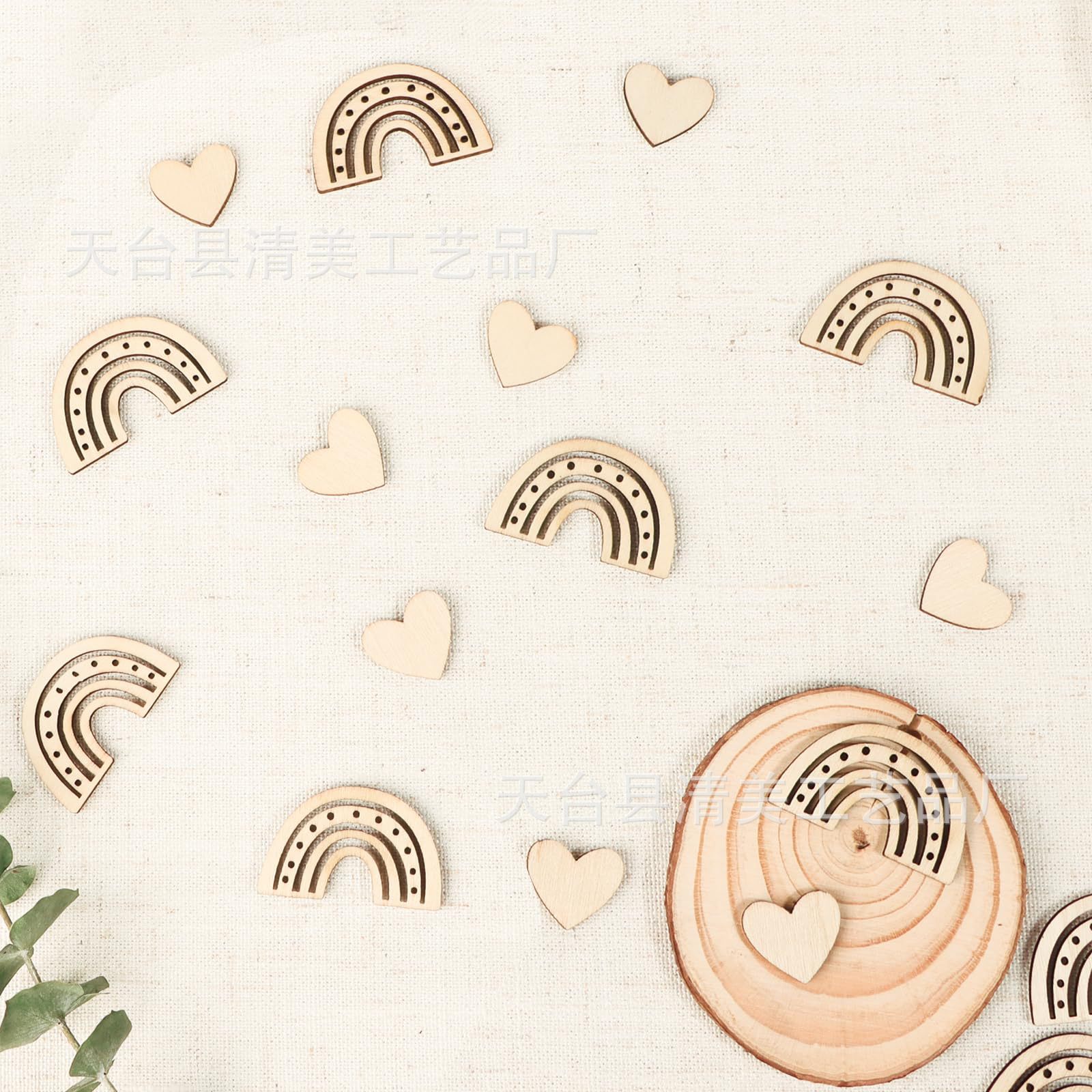 Arco iris de madera y decoración en forma de corazón astillas de madera corazón melocotón confeti decoración de mesa fiesta de madera regalo de cumpleaños de Navidad