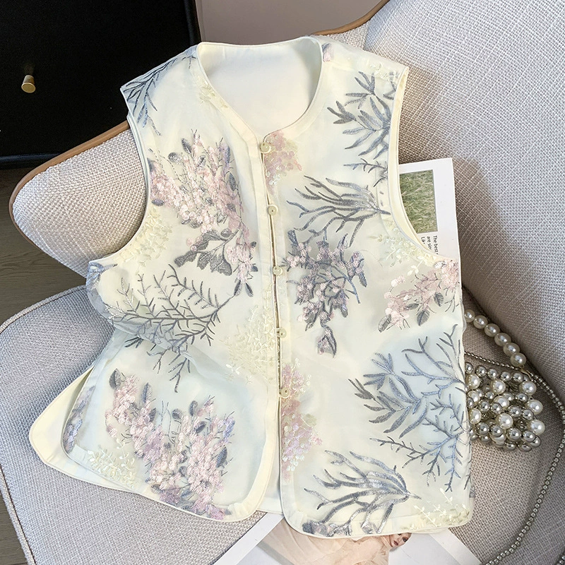 2025 новый китайский стиль ретро с вышивкой V-образным вырезом пряжка жилет женский наружный национальный жилет топ