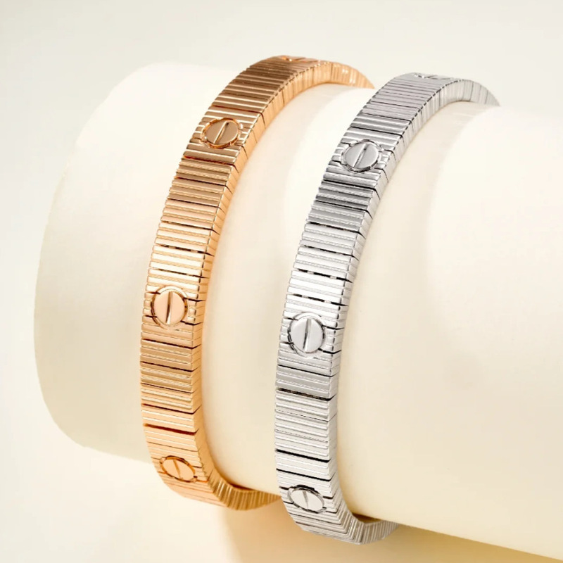 High-End Gold-Plated Screw Chain Bracelet for Women, Cnc Precision Craftsmanship, Thick 18K Gold Stripe, Non-Fading, Light Luxury Niche Bracelet