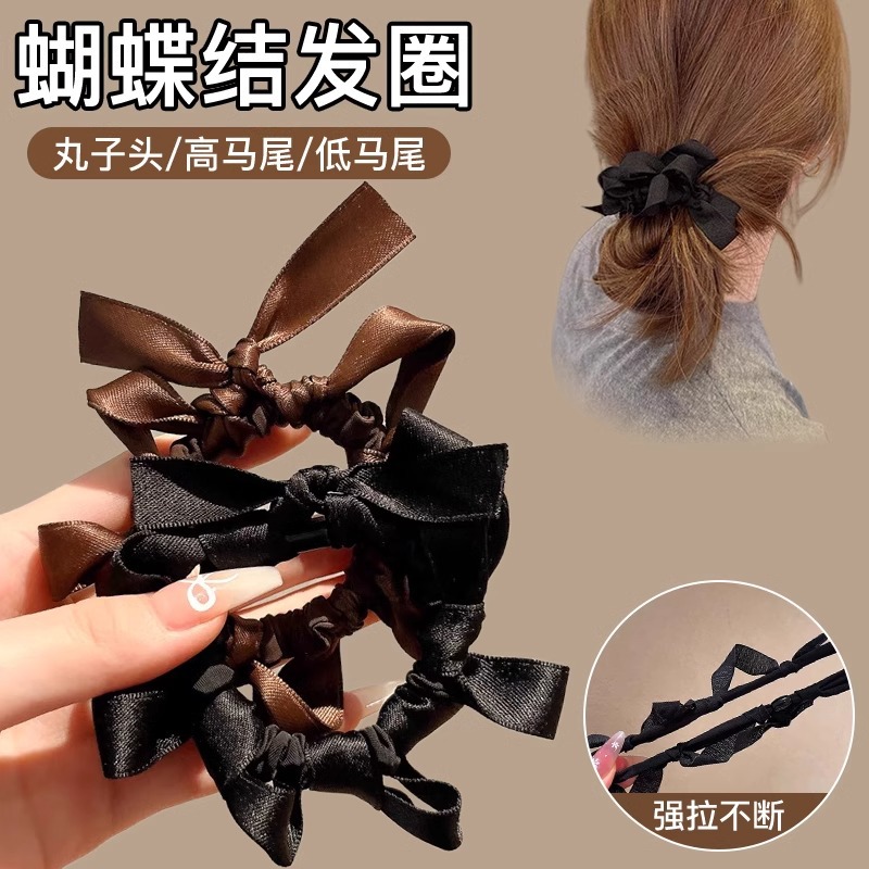 Arco plegado del intestino delgado anillo de cabello femenino de alta calidad cuerda de cabello de alta elasticidad correa de cabello temperamento flor adornamiento de cabello