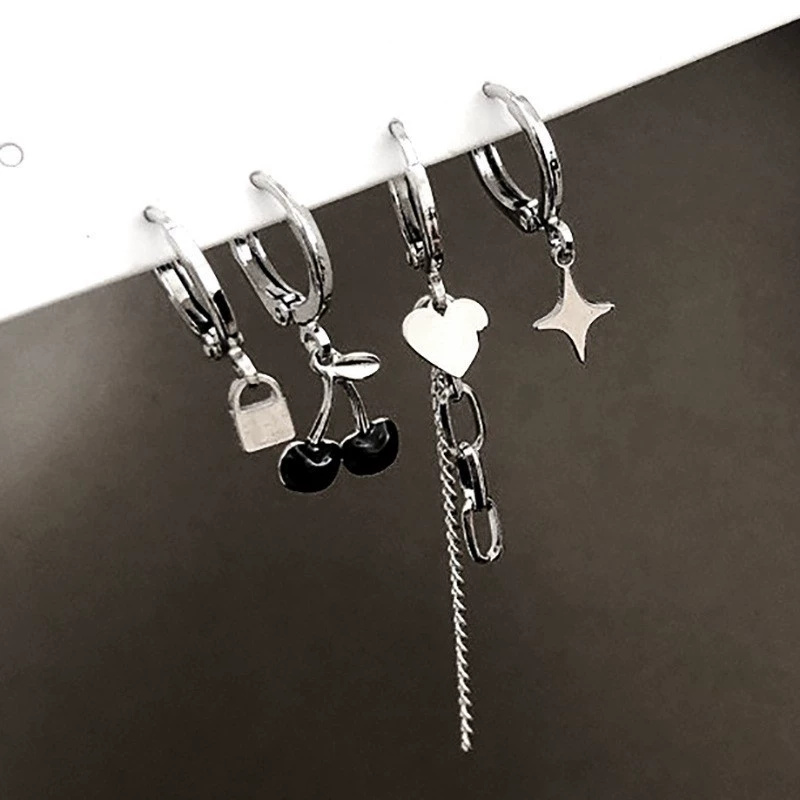 Earrings set 6-piece, European style simple elegant, metal fashion studs and dangles