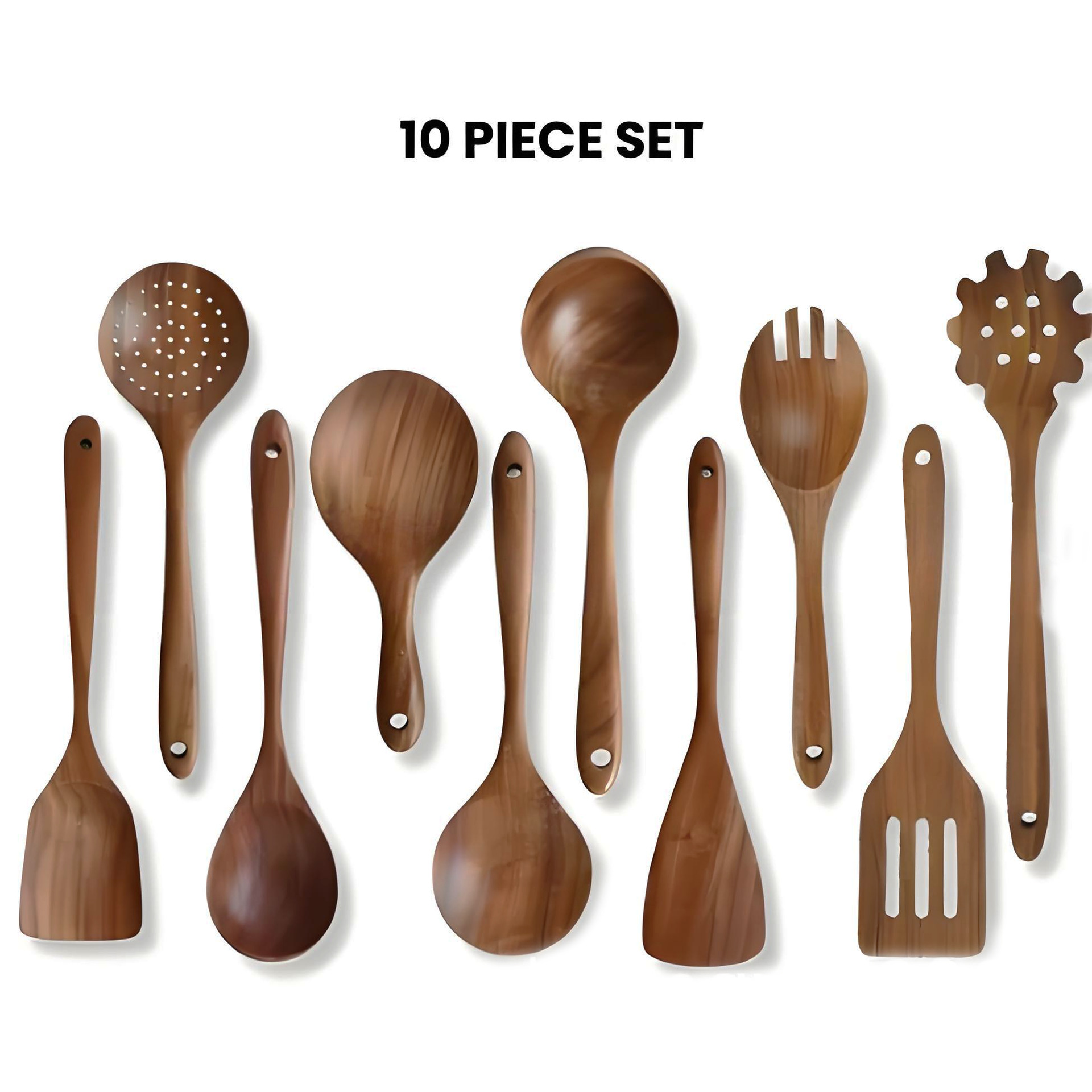 Set de madera de teca horquilla de madera sólida horquilla antiadherente horquilla de madera de acacia cocina utensilios de cocina de mango largo horquilla de verduras pala de cocina conjunto de varias piezas