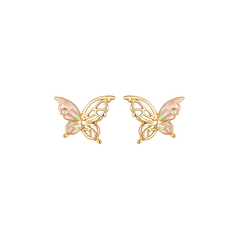 Aretes de Mariposa Asimétricos de Aleación de Cobre, Galvanizados, para Mujer
