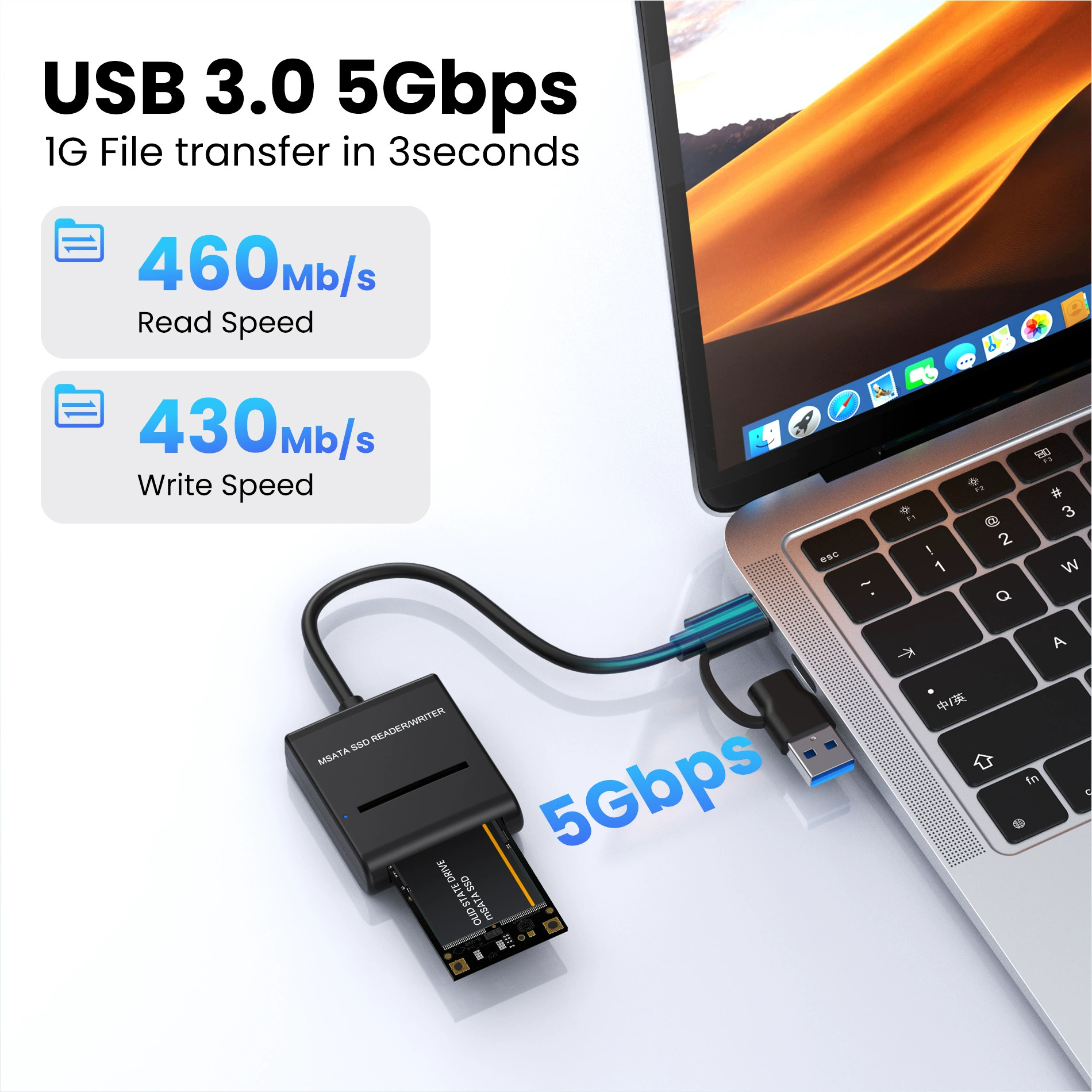 Адаптер кабель mSATA к USB 3.0, корпус для твердотельного SSD mSATA, переносной жесткий диск USB 3.1 адаптерный кабель