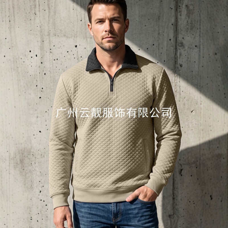 Cross-border men's jacquard sweatshirt, Amazon European and American new style, solid color long-sleeve top, autumn and winter casual pullover Cross-border men's jacquard sweatshirt, Amazon European and American new style, solid color long-sleeve top, autumn and winter casual pullover