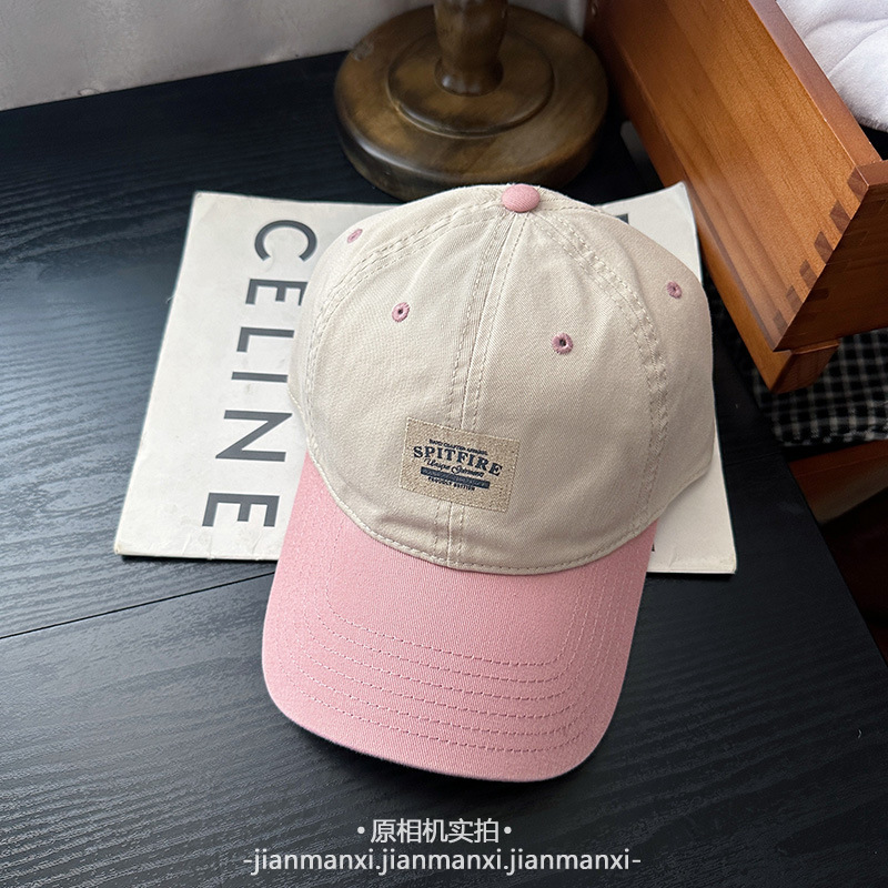 韩版复古字母布标拼色棒球帽子女春夏软顶情侣款百搭休闲鸭舌帽男|undefined