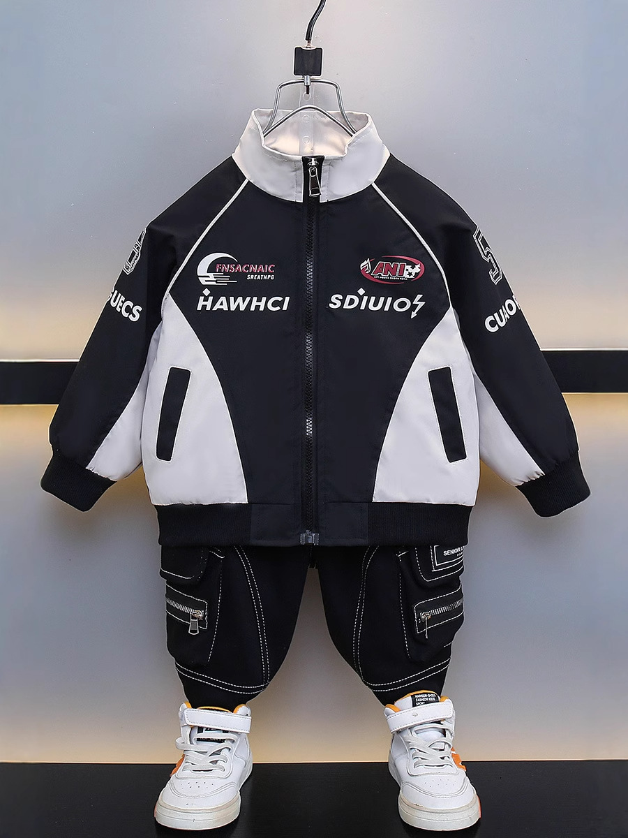 7701 Chaqueta a juego de colores de primavera para niños 2025 nueva chaqueta deportiva de ocio de estilo occidental para niños pequeños y medianos rompevientos primavera y otoño