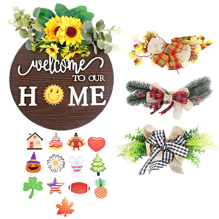 Ronda de madera Navidad magnética decoración colgante hogar bienvenida puerta placa artesanía colgante adornos