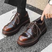英伦风复古休闲皮鞋男韩版潮流鞋商务正装百搭时尚厚底德比鞋