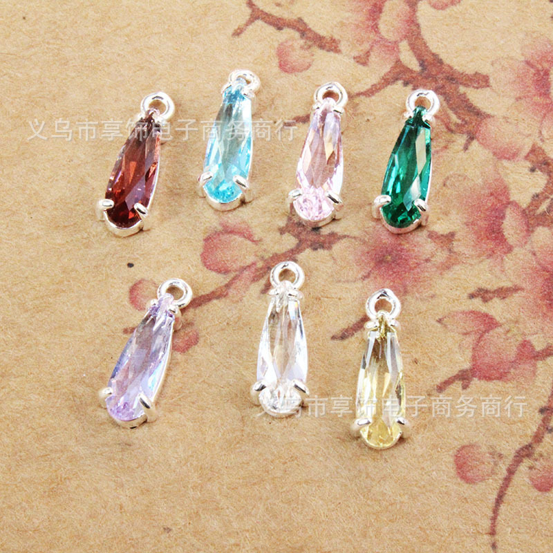 silver Micro-inlaid Rare Earth Glass Edge Water Drop Pendant Tassel DIY Earrings Hairpin Necklace Retro Hair Crown Jewelry