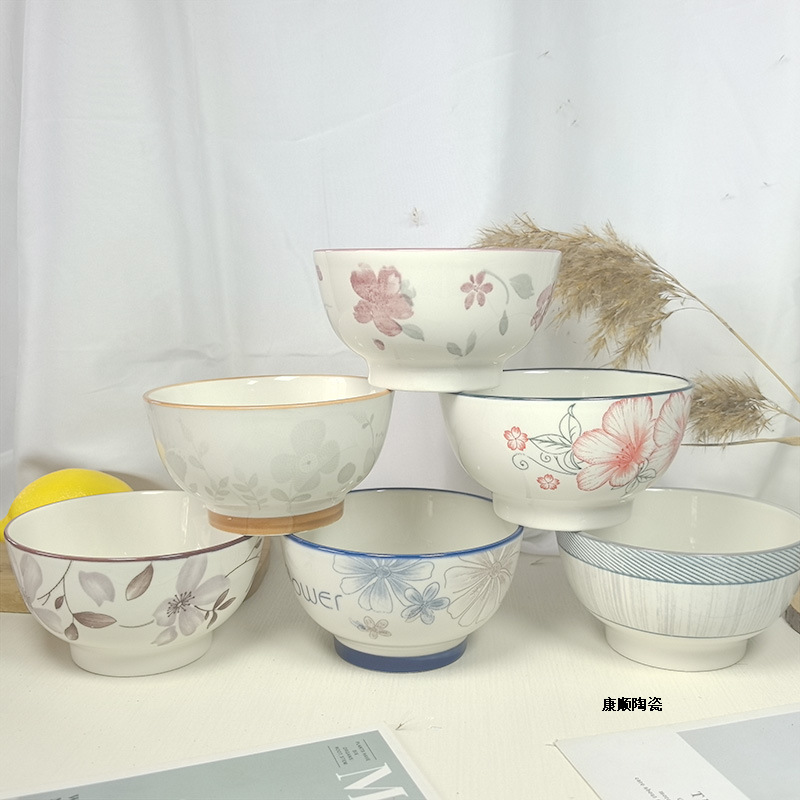 5英寸沙拉碗家用釉下彩陶瓷餐具北欧风陶瓷面碗米饭碗家用陶瓷碗
