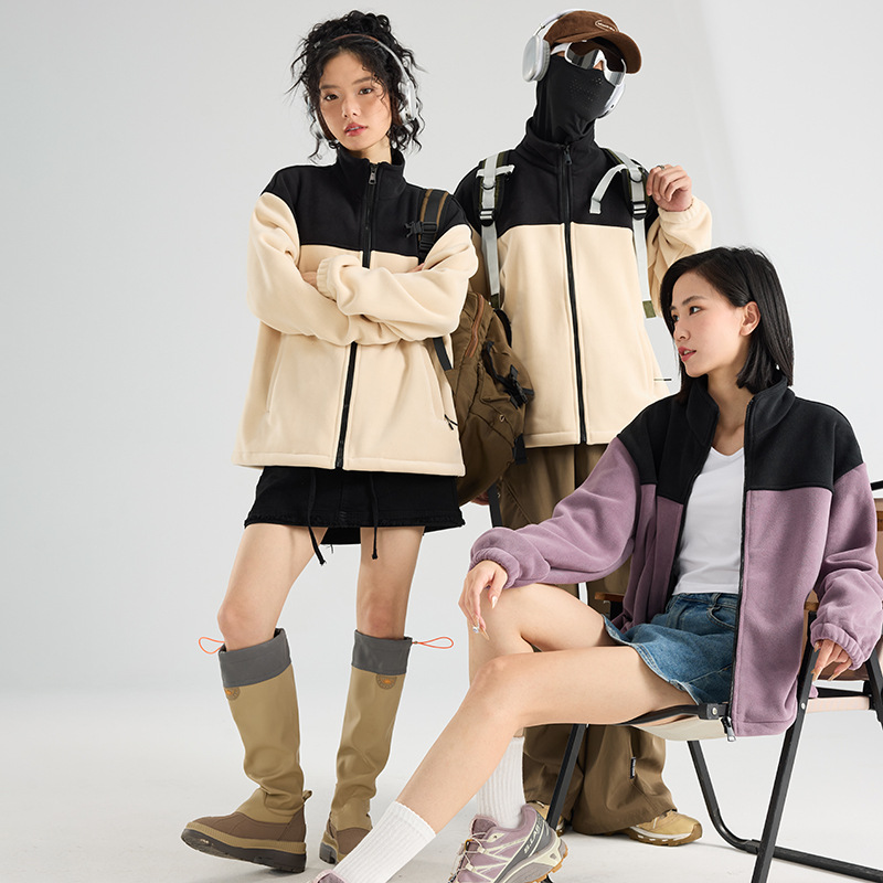 2910 invierno abrigo de grafeno abrigo de terciopelo pareja de cuello vertical empalmado chaqueta casual suelta