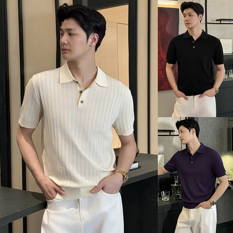 Polo camiseta de punto camiseta de manga corta hombre paolo anti-rayas vieja camiseta de negocios de verano fábrica transfronteriza al por mayor
