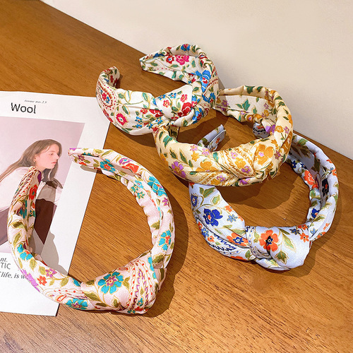 Cross-border fabric printing twist hair hoop Amazon fashion versatile wide brim head hoop press hair hair hoop women's hair accessories wholesale 