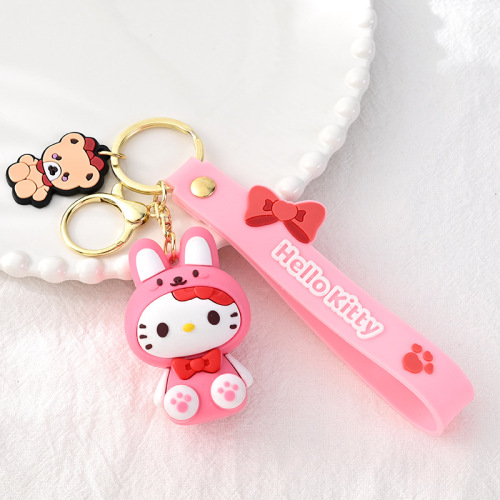 Sitting Sanrio keychain pendant two-dimensional cinnamon dog key silicone cartoon cute Kuromi keychain