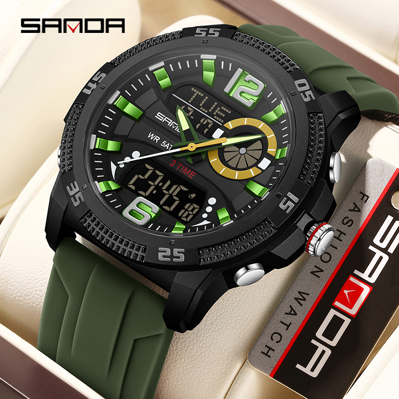 Sanda SANDA Reloj deportivo Reloj electrónico luminoso multifuncional de doble pantalla Reloj despertador Moda Reloj para estudiantes masculinos y femeninos 3372