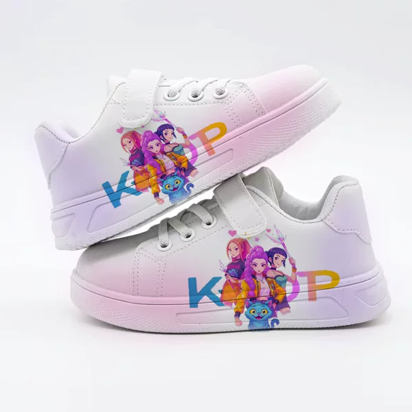 2026 Kpop Demon Hunter Girls' Uv Printed Sneakers for Girls with Velcro White Shoes Cartoon Trendy Autumn New Style