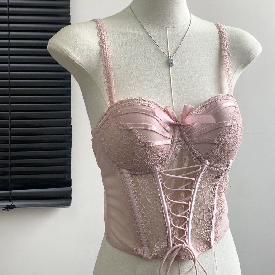 Sexy lingerie de mujer correa de encaje pequeño pecho agrupado fuera de vestir un sujetador puro deseo de cinturón chaleco tipo bracelet hueso de pescado