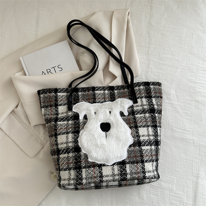 Bolso bandolera a cuadros de lana retro para mujer 2024 nuevo estilo bolso de otoño e invierno bolso de ocio de gran capacidad