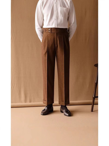 Knit Neapolitan Flannel High-Waisted Men's Casual Loose Straight Leg Long Pants Italian Suit Pants Trendy