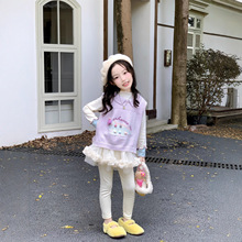 2025秋季新款 韩版女童可爱卡通毛线背心翻领针织马甲+拼色打底衫