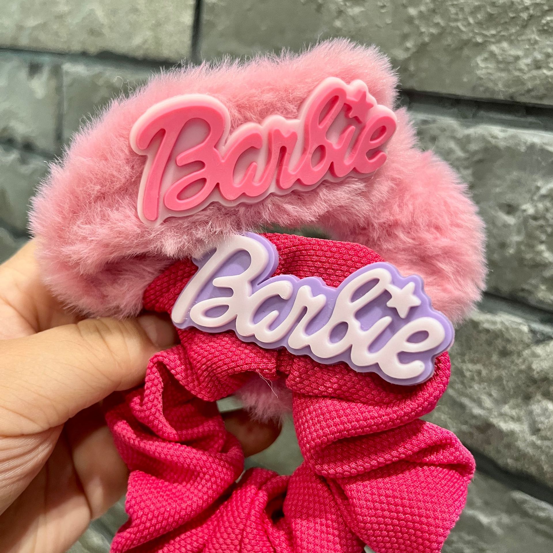 Large Korean plush large colonic scrunchie Bow Hair accessories Alphabet Princess hair rope Rose red with white girl headwear