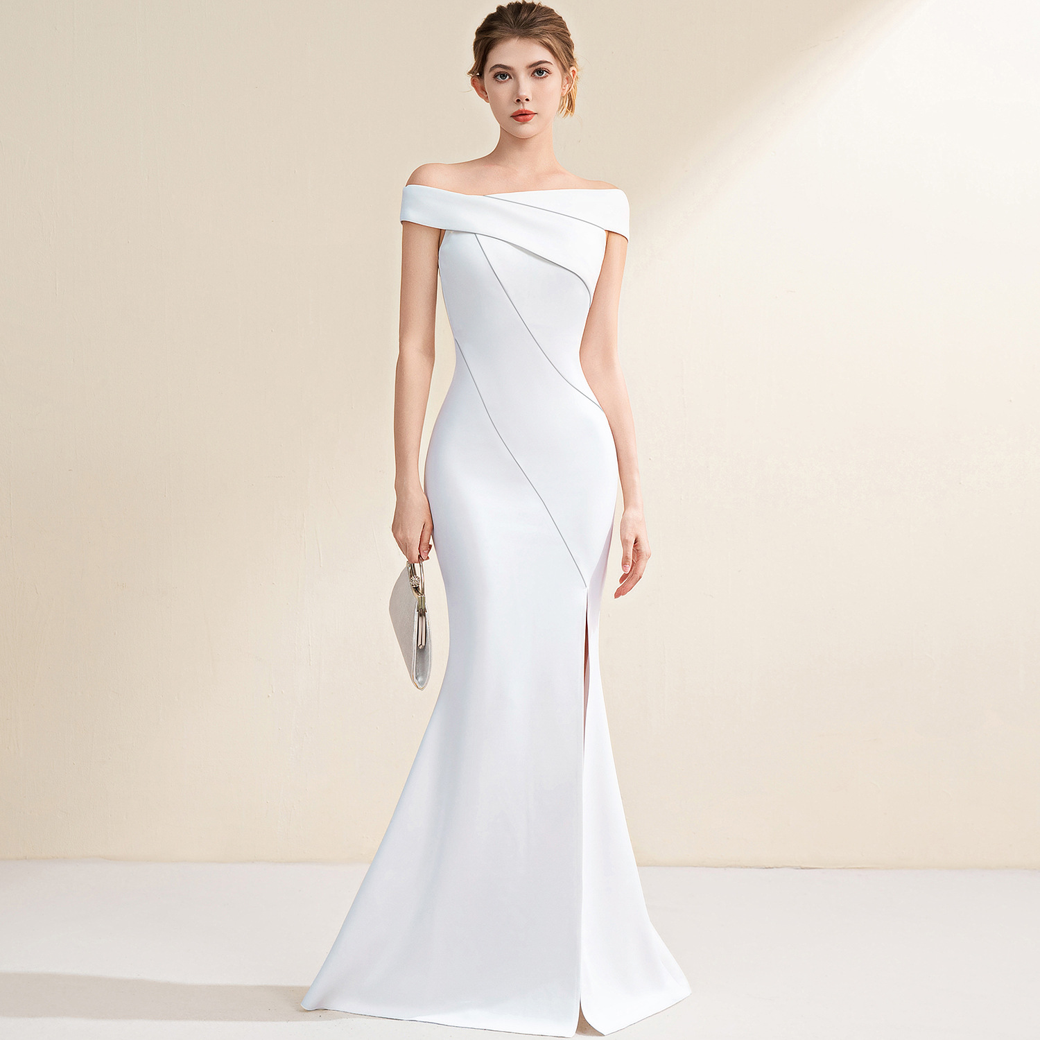 Evening dress female noble elegant elegant socialite banquet dinner off-shoulder fishtail slim slimming long dress
