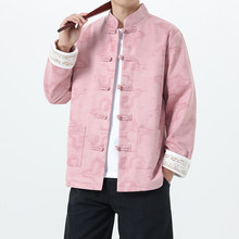 男士外套春季新款中国风龙纹复古上衣麂皮绒印花夹克盘扣立领唐装