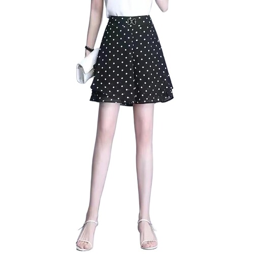 Chiffon wide-leg pants for women, 2025 new summer high-waist slimming loose quarter pants all-match elastic waist thin pants skirt
