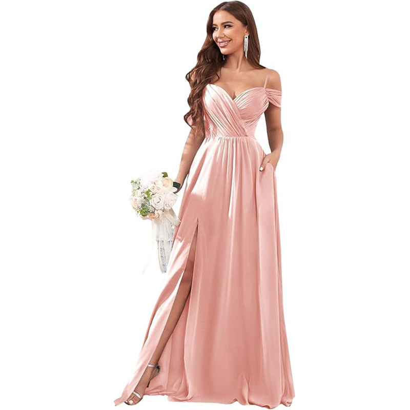 Vestido de noche de un solo hombro sexy europeo y americano, vestido de falda larga de cola de pez de encaje, dama de honor de gasa a nivel de diosa, caída delgada